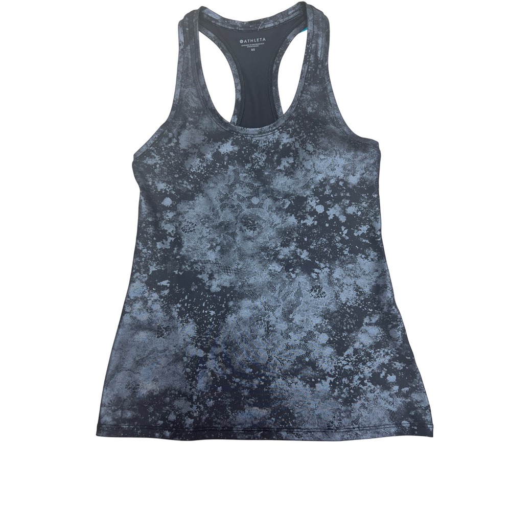 Athleta Tank Top Womens XS Grey Excellent Metallic Foil Lace Racerback 510322-01